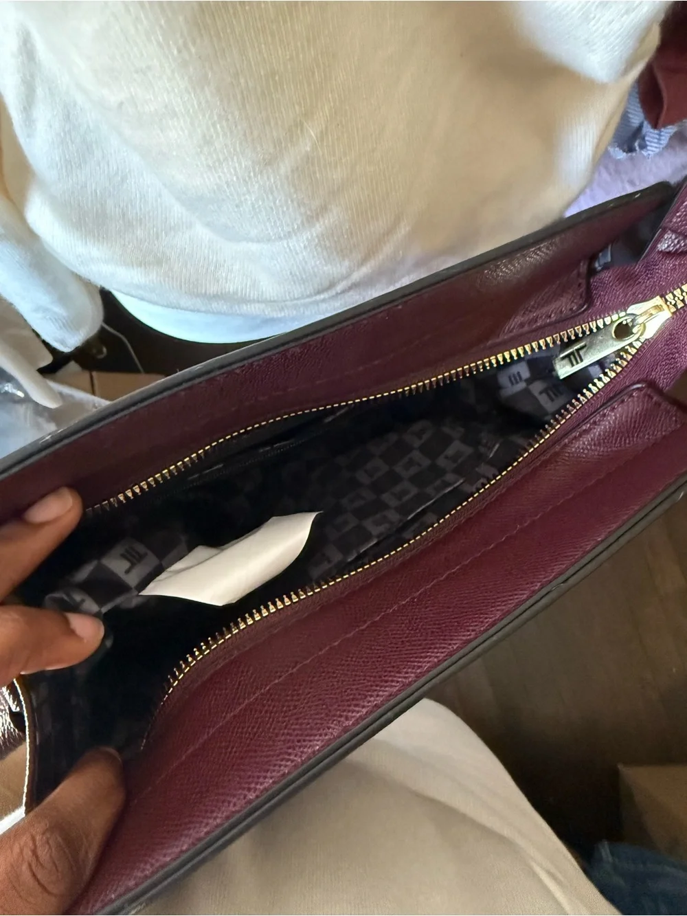 London Fog Plum Pebble-Texture Crossbody with Gold Studs